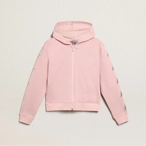Golden Goose Pink Sweatshirt with‎ Hood and Silver Glitter Stars Girls 12 Logo